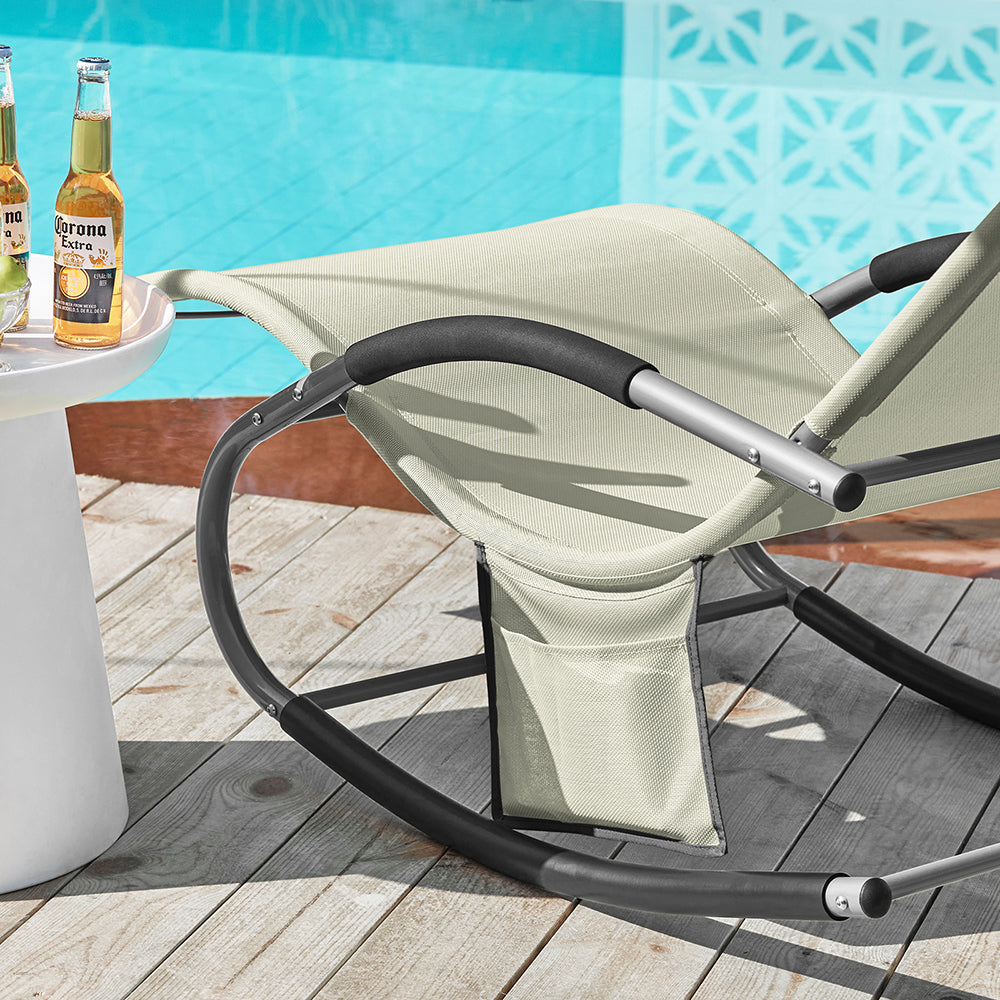 SoBuy OGS28-MI Ergonomische Ligstoel | Swingstoel | Schommelstoel | Beige | 143 x 57 x 85 cm