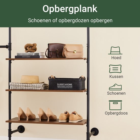 SoBuy industrieel kledingrek met 3 stangen en 3 MDF-planken, robuuste open kledingkast, industrieel zwart KLS18-SCH