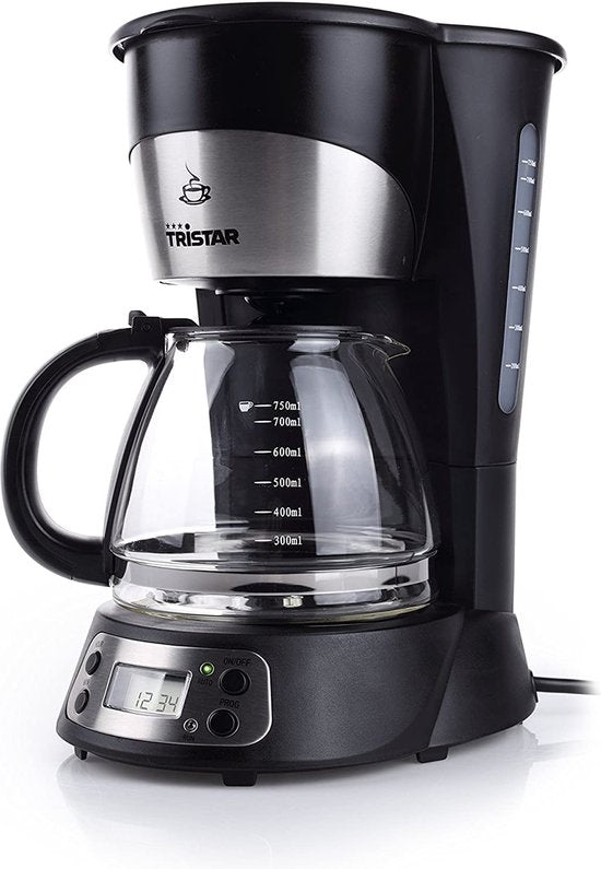 Tristar Koffiezetapparaat CM-1235 - Filter-koffiezetapparaat 750 ml - Geschikt voor camping gebruik - Digitaal en Timer Functie - Glazen kan, Verwijderbare koffiefilter - 7 kopjes - Zwart