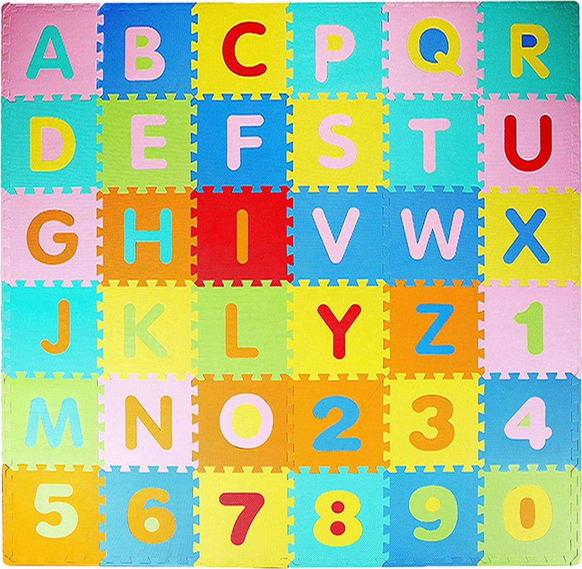 LifeGoods Speelmat XL - Multicolor - 36-delig Puzzel - Incl Cijfers en Letters - 180x180 cm