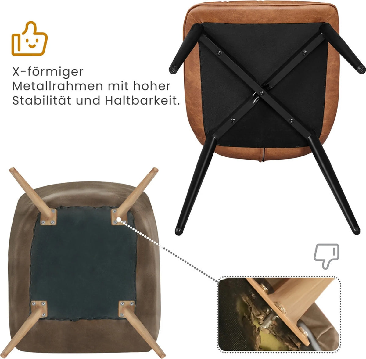Eetkamerstoelen Set van 2 met Hoge Rugleuning en Metalen Poten Kunstleer Roestbruin