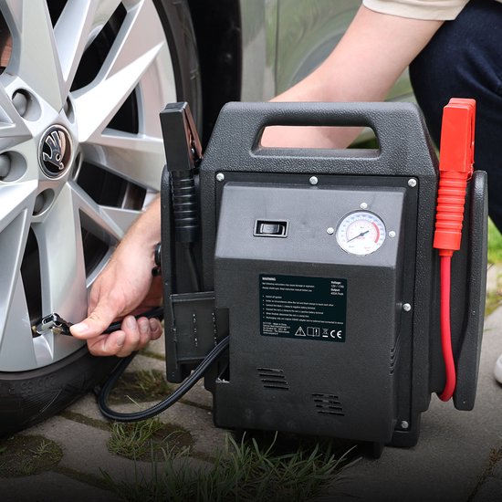 Carpoint Jumpstarter – 12 Volt – Met luchtcompressor - Piekvermogen 400A – Opladen met 230 Volt of 12 Volt adapter – Maximale druk compressor 18 BAR/260 PSI – Ingebouwde LED verlichting – Afmeting 365x345x175mm