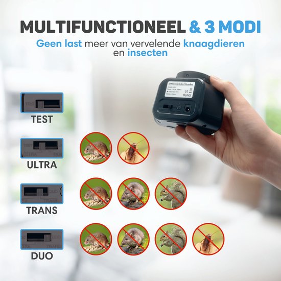 Vulpes Goods® Verjager - Muizenverjager - Ultrasone Verjager - Ongedierte Verjager Voor Binnen - Rattenverjager - Muizen Bestrijding - 360 graden & 4 modi - Pest Repeller - PRO Zwart