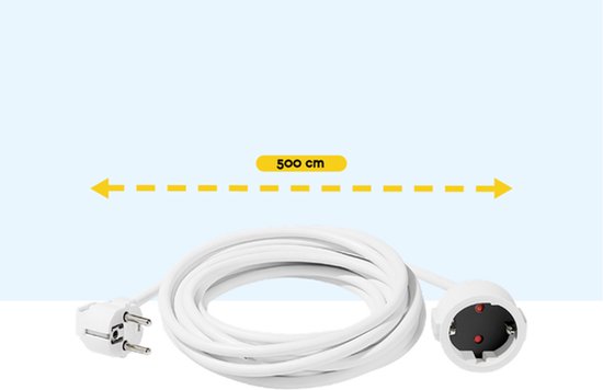 BRASQ Verlengsnoer 5 meter Wit - Verlengkabel met randaarde - Verlengkabel voor binnen