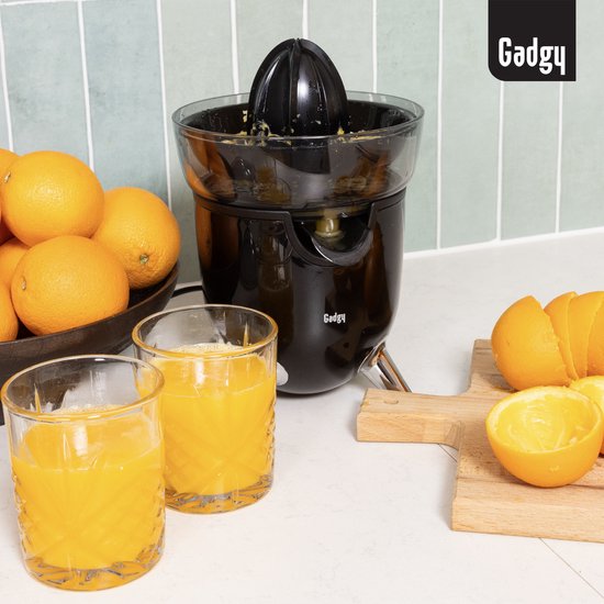 Gadgy Citruspers Elektrisch - Sinaasappelpers en Citroenpers met Schenktuit - Juicer met 2 perskegels - Antidrupsysteem - Antislip - 100W - Zwart - Vaatwasserbestendig