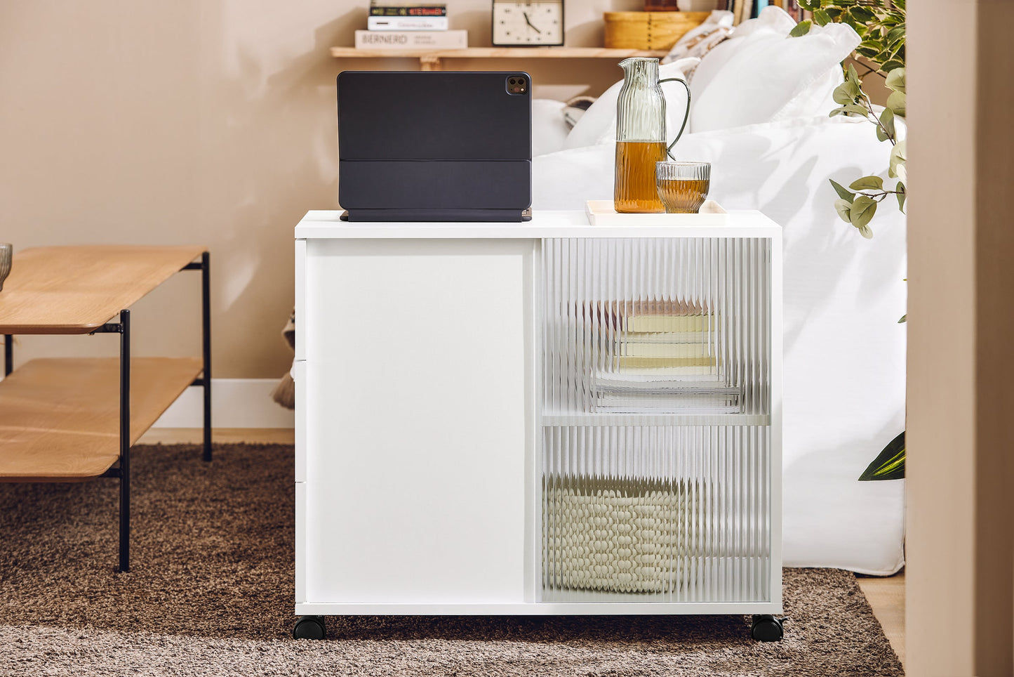 SoBuy Bijzetkastje met Wielen FBT141-W - 3 Laden - 70 x 35 x 61 cm - Wit