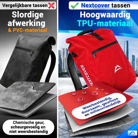 Nextcover 3in1 Fietstas Enkel voor Bagagedrager [PVC vrij] | Waterdichte Fietstas, Rugzak en Schoudertas 25L | Ideaal voor Laptop en Wekelijkse Aankopen | Fiets Tas Enkele | Fietstassen