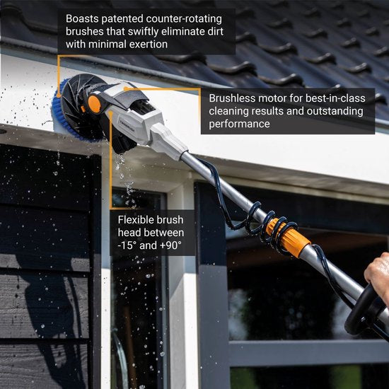 Batavia Accu 18V Twin Brush telescopische reinigingsborstel - Excl. Accu en Oplader - Schrobborstel met telescopische steel - Ergonomisch, waterdicht, verstelbare borstelkop voor moeiteloos reinigen van daken, zonnepanelen en zwembad - Maxxpack