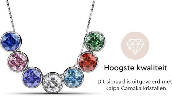 Yolora Dames Ketting met Hanger - 7 Gekleurde Kalpa Camaka Kristallen - Set van 7 - Zilverkleurig
