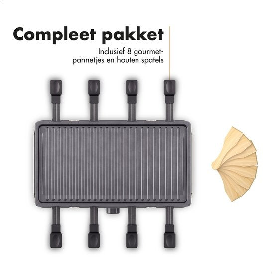 Studio Linea SLGRILL30BK Gourmetstel - 8 Personen - 1400 Watt - Gourmetpannetjes en Gourmetplaat met Antiaanbaklaag - Raclette