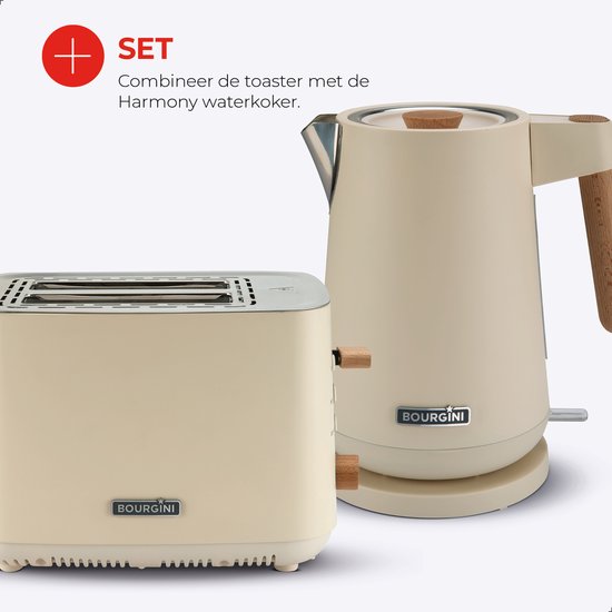 Bourgini Harmony Broodrooster - Echte Beukenhouten elementen - Toaster- Extra hoge broodlift en 2 brede brood sleuven - 7 warmteniveaus