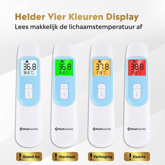 MostEssential Premium Koortsthermometer – Oorthermometer & Voorhoofd – Contactloos – Volwassenen, Kinderen, Baby – 20D