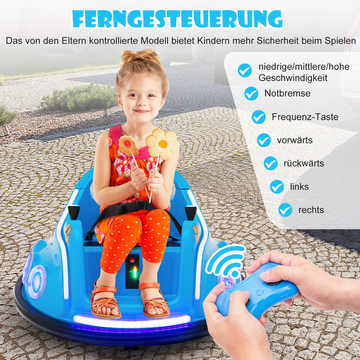 Coast Bumperauto - 360 Graden Draaibaar - 12V - Incl. Muziek & Licht - 73x73x43cm - Blauw