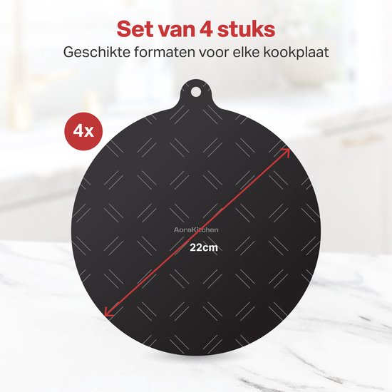AoraKitchen Inductie Beschermer - 4 Stuks - tot 280 °C - Kookplaat Beschermer - Onderzetters Pannen - Ø 22cm - Zwart