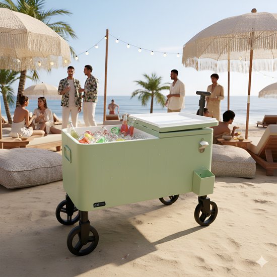 AXI Bolderwagen Cooler Go in Groen - Bolderkar - Koeler met wielen - 76L inhoud - Koelbox met aftapkraan