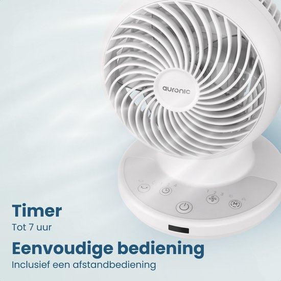 Auronic Tafelventilator - Kleine Ventilator - Met Afstandsbediening en Timer - Automatische Oscillatie 85° - 9 Meter Luchtstroom - Wit