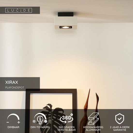 Lucide XIRAX - Plafondspot (Plafondlamp) - LED Dim to warm - GU10 - 1x5W 2200K/3000K - Wit