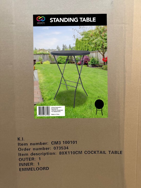 Infinity Goods Stevige Zwarte Statafel - Partytafel - Robuust en Weersbestendig - Inklapbaar - 80cm x 110cm - Feest - 1 stuk - Zwart