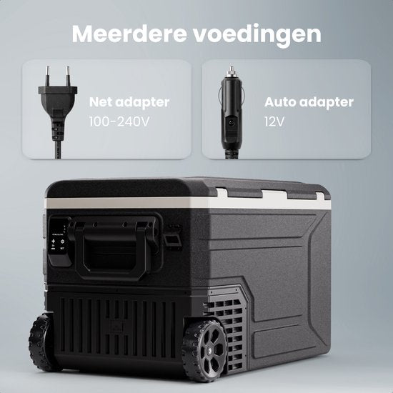 Auronic Elektrische Koelbox - Compressor - 64L - 12V en 240 volt - Camping Koelkast - Frigobox Auto - Met Wielen en Hendel - Zwart