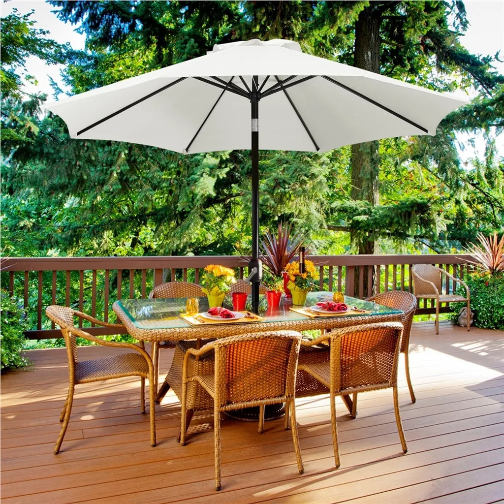 Yaheetech Parasol Ø 270 cm - Crème - Kantelbare Tuinparasol met Slinger en 8 Baleinen