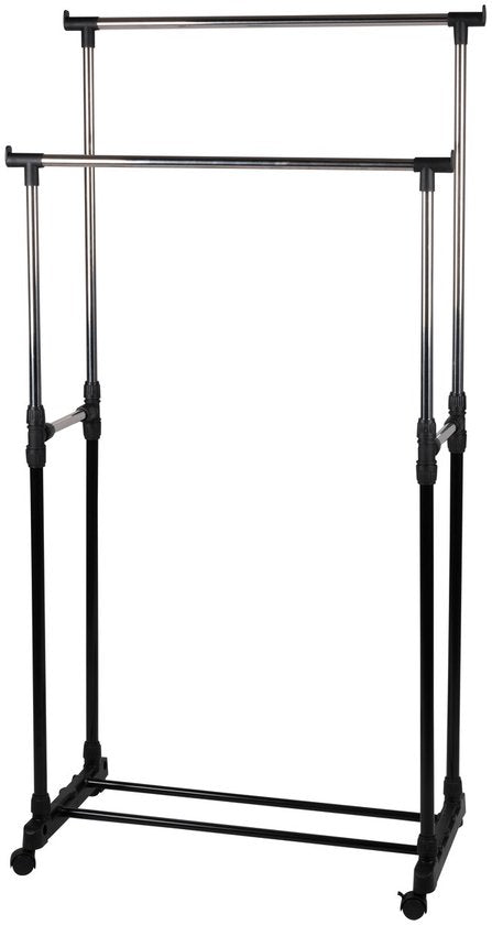 alpina Mobiel Kledingrek - Garderoberek 75 x 42 x 93-158cm - Kleding Rek Hoogte Verstelbaar - Met Schoenenrek - Zilver/ Zwart