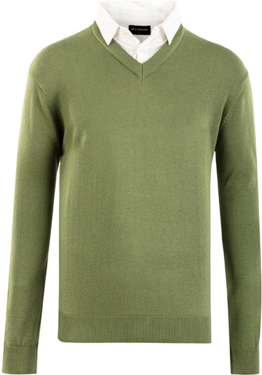 Milanoro - Herenpullover met overhemdkraag - Olijfgroen - M