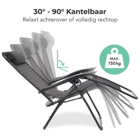 LifeGoods Opvouwbare Tuinstoelen - 2 Stuks - Ligstoel Tuin - 30°-90° Verstelbaar - Metaal - Zwart