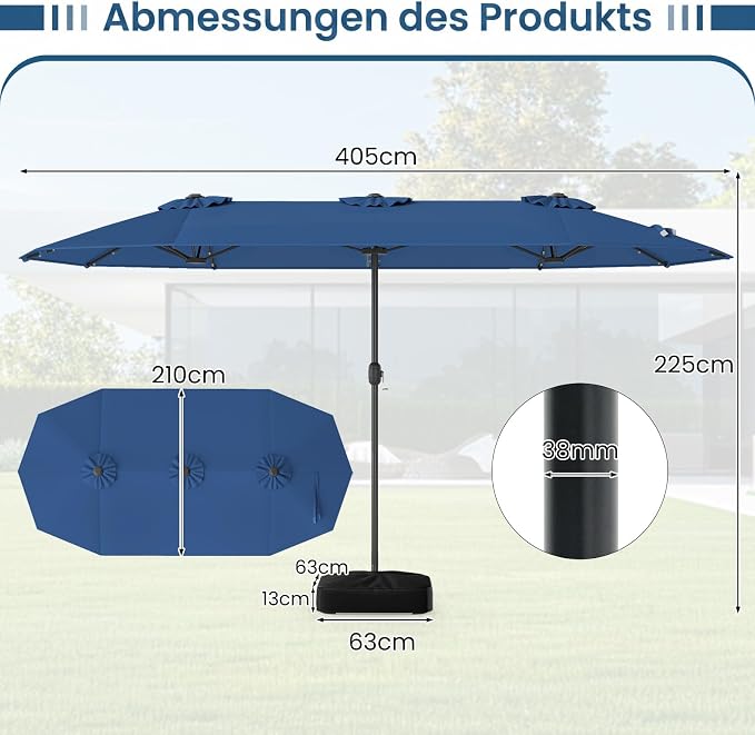 Coast Dubbele Parasol met Ledverlichting - 400 x 200 cm - UPF 50+