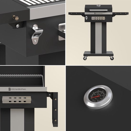KitchenBrothers Houtskool Barbecue Grill – Met Deksel, Warmhoudrek & Wielen – 81 x 48 x 94 cm – Zwart