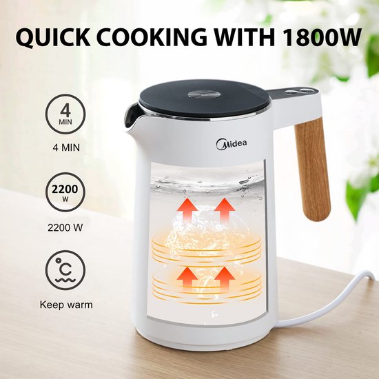 Midea Waterkoker - MK-HE1533 - 1.5L inhoud - 7 temperatuur instellingen