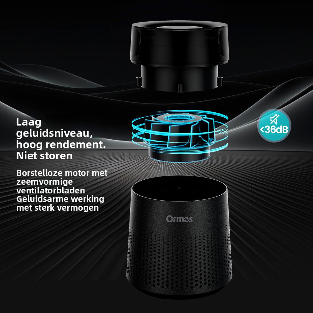 Ormos Luchtreiniger met H13 HEPA-filter - Drievoudige Filtratie en Negatieve Ionen - Fluisterstil onder 36 dB - Sfeerlicht in 7 Kleuren