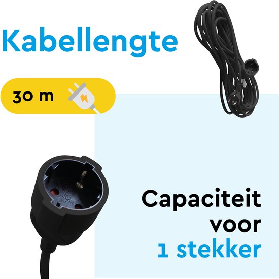 BRASQ Verlengsnoer 30 meter Zwart - Verlengkabel met randaarde - Verlengkabel voor binnen