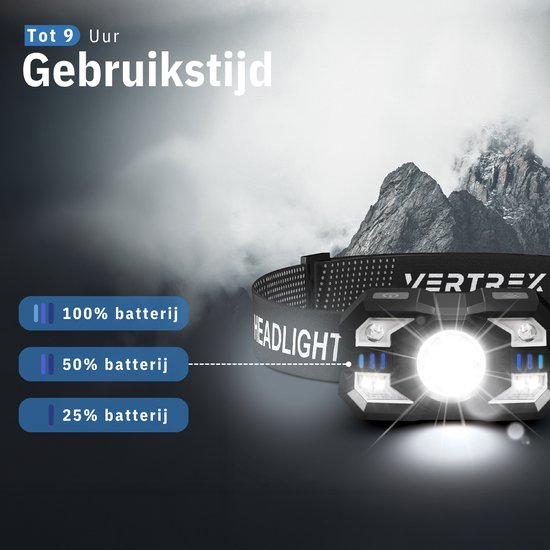 Vertrex Hoofdlamp LED Oplaadbaar - Hoofdlampje - Hoofdlampen - Koplamp - hoofdzaklamp - Wit & Rood Licht