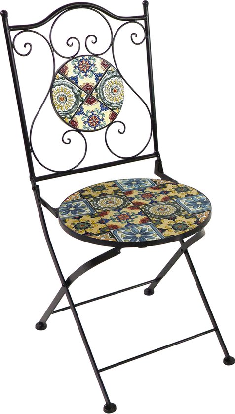 AXI Amélie Bistro Stoelen – Inklapbaar – Yellow Breeze – Metalen inklapbare tuinstoelen – Hoge rugleuning – Set van 2 stuks – Mozaïeklook – Ingelegd met keramische tegels – 150 kg draagkracht – Tuin, terras of balkon