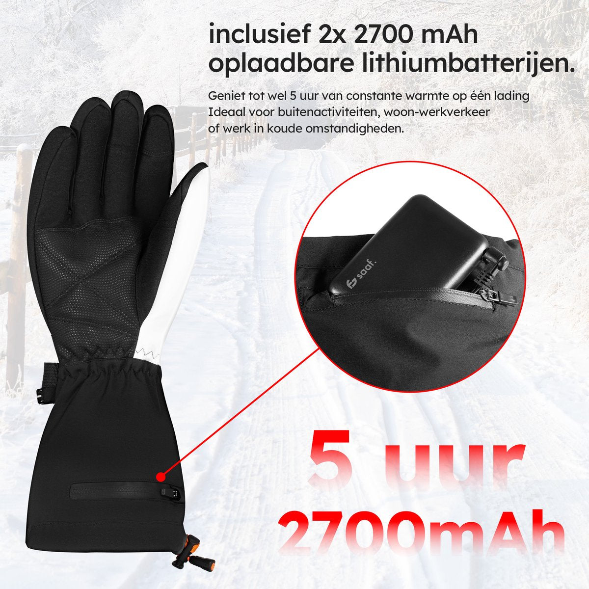 Saaf Verwarmde handschoen 2.0 Wit Maat XS