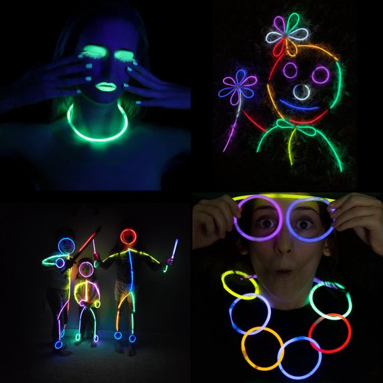 Partizzle 100 stuks Glow in the Dark Sticks met Connectors - Oud en Nieuw 2025 Glowsticks - Neon / Carnaval Party Artikelen Breekstaafjes - Verjaardag Nieuwjaar Versiering - 7 Kleuren