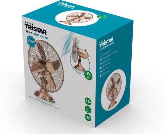 Tristar Retro Tafelventilator 30 cm – Koperen Afwerking – 3 Snelheden – Oscillerend – VE-5970