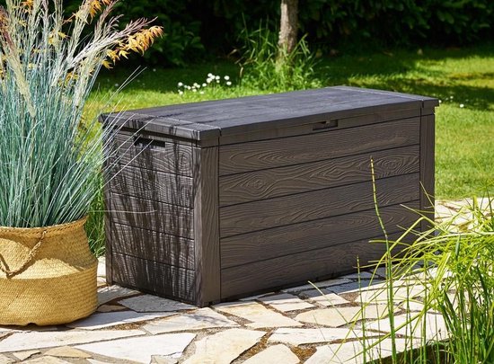 Woody Tuin Opbergbox - 280 liter - 45x120x60 cm - Tuinkussenbox - Antraciet/bruin
