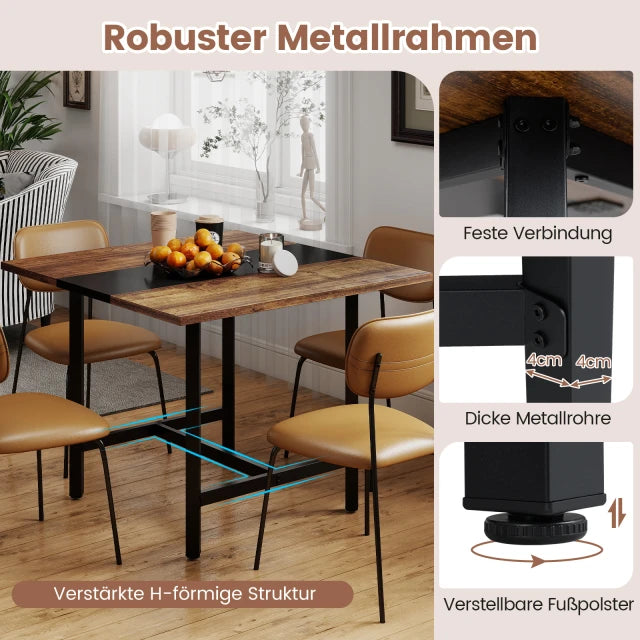 Coast Vergadertafel Rustiek Bruin/Zwart – Vierkante Conferentietafel met Metalen Frame – 100 x 100 x 75 cm
