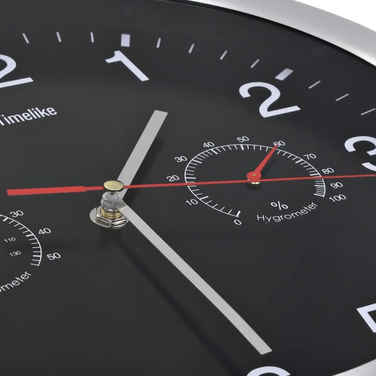 VidaXL Wandklok Ø 30 cm met Thermometer en Hygrometer - Nauwkeurig Kwartsuurwerk - Aluminium Zwart