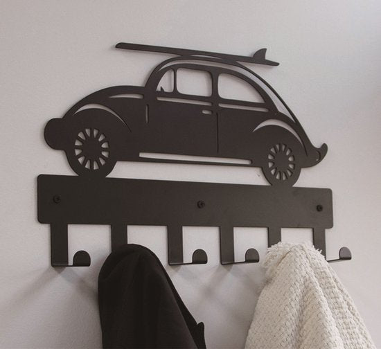 Kapstok auto kinderkamer - wandkapstok auto surfplank 6 haken babykamer
