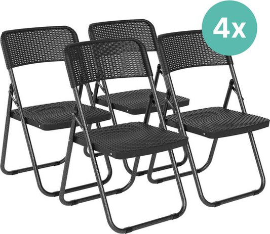 LifeGoods Klapstoelen Set van 4 - Tuinstoelen Inklapbaar - Zwart Rotan Look - Vouwstoelen - 200kg Draagkracht