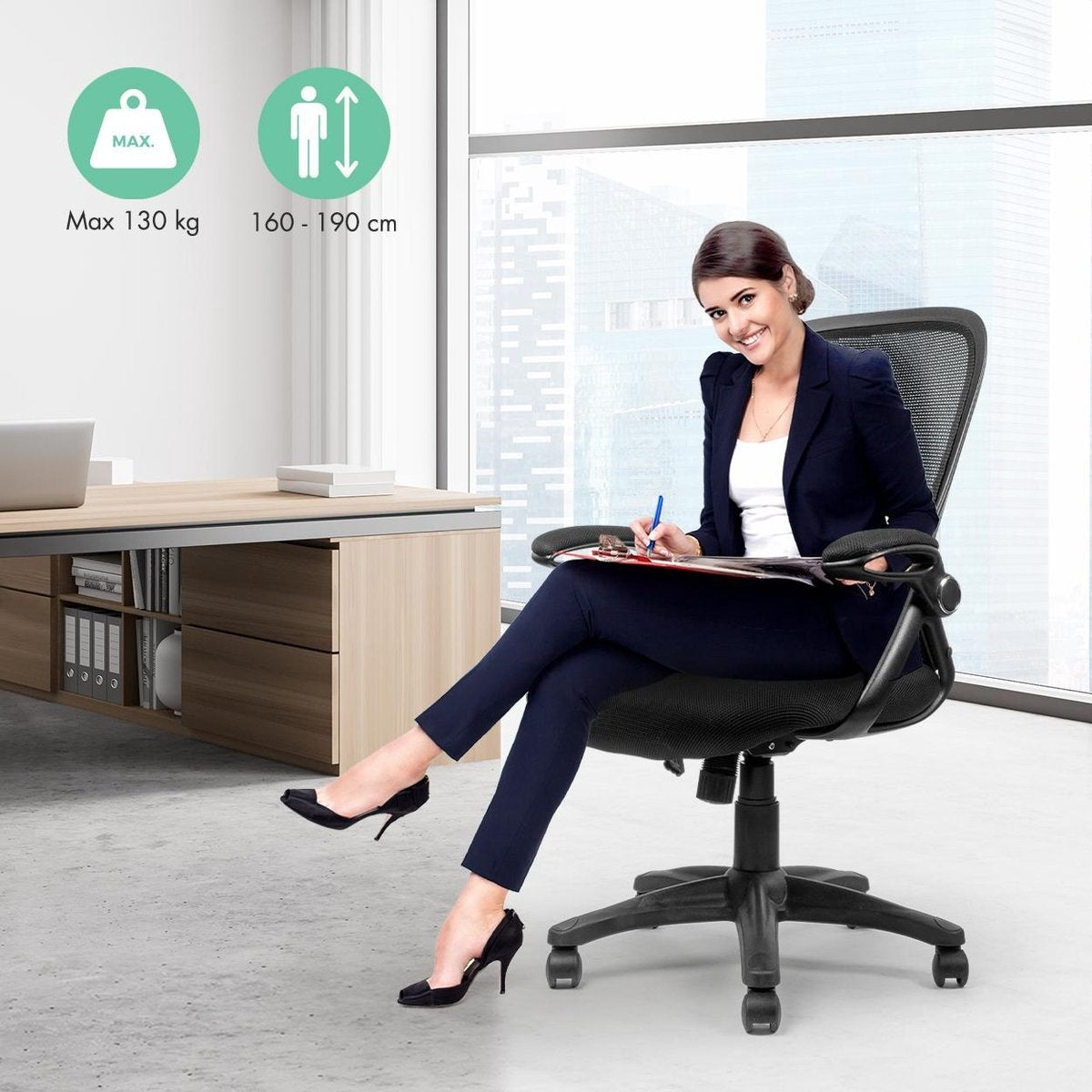 LifeGoods Ergonomische Bureaustoel - Office Chair - Verstelbaar - Volwassenen - Zwart