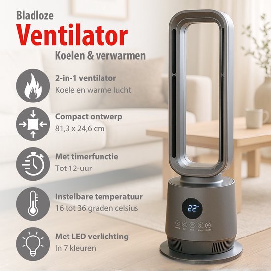 alpina 2-in-1 Ventilatorkachel 2000W - Elektrische Kachel en Ventilator met Afstandsbediening - Oscillerende Torenventilator met Timer - Heater met Verstelbare Temperatuur