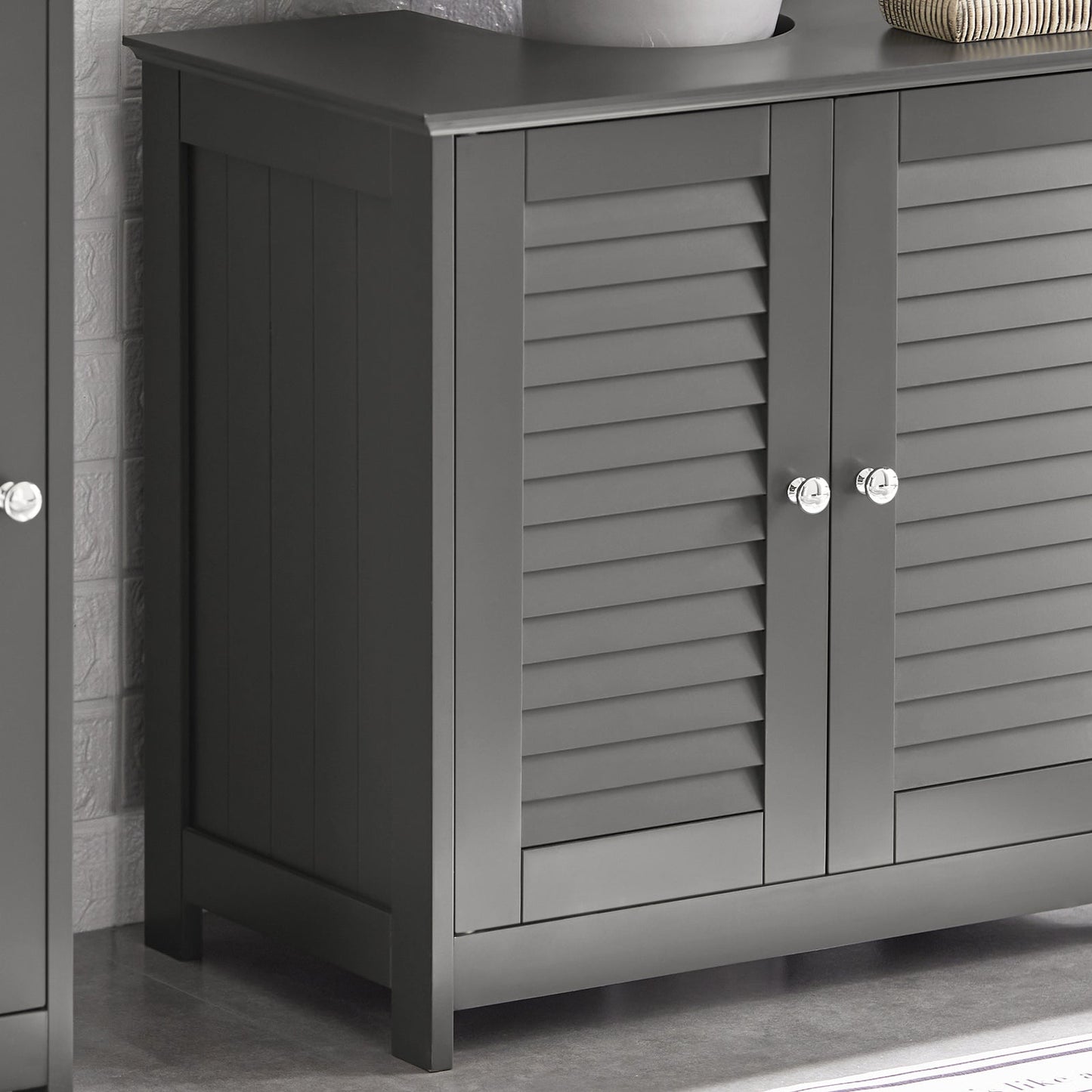 SoBuy Wastafelmeubel - 2 Deuren En 2 Laags - Grijs - 60x35x58cm