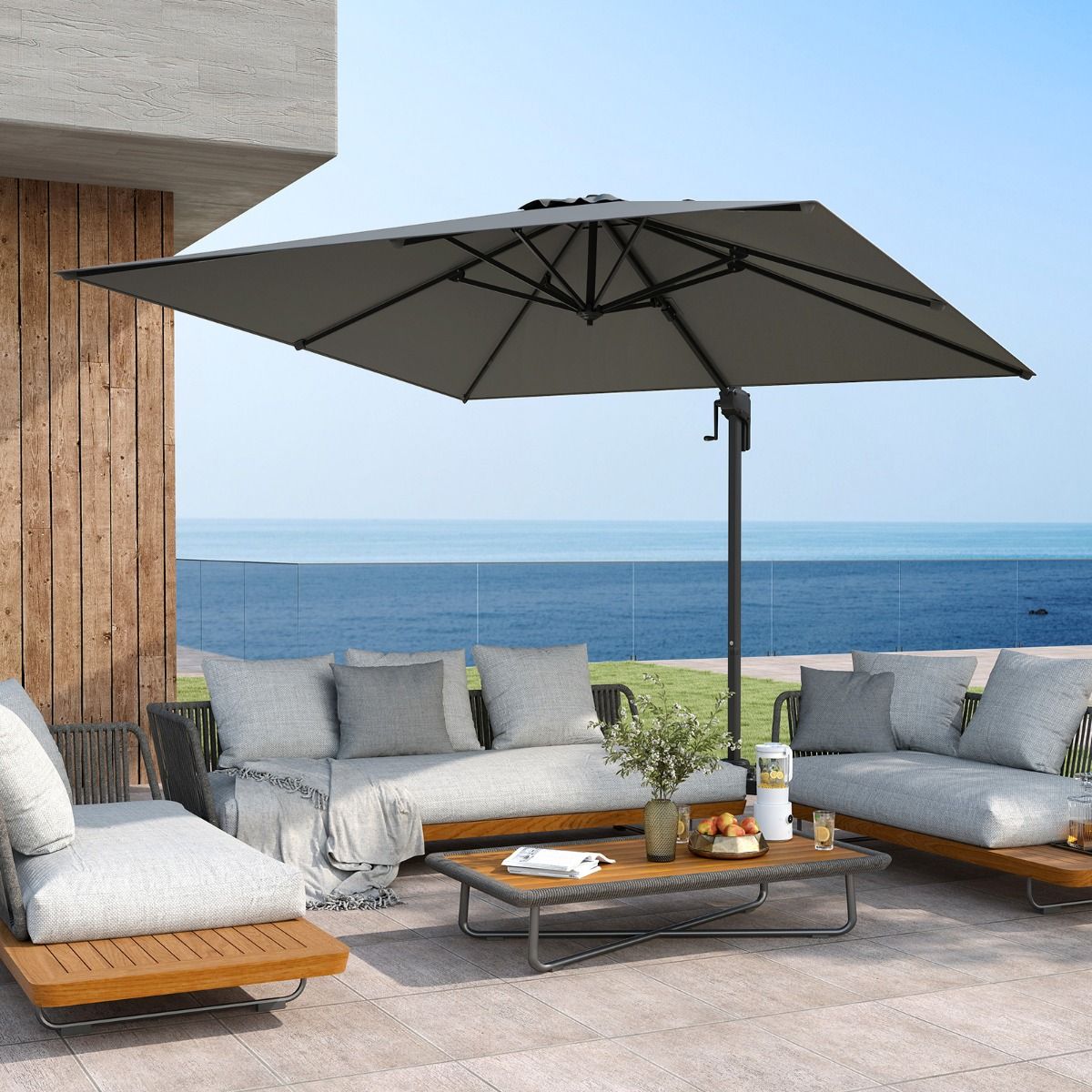 Coast Vierkante parasol - 360° draaibaar - verstelbare helling - grijs 300 x 300 cm