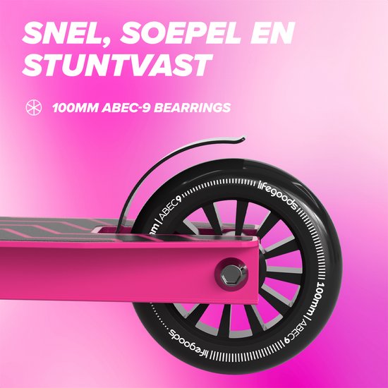 LifeGoods Stuntstep Fly X - 6+ Jaar - Step voor Kinderen - Jongens/Meisjes - 100mm - 100KG - Zwart/Roze