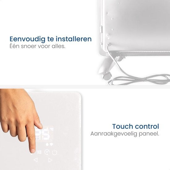 Gologi Elektrische Kachel - Verwarming elektrisch - Convectorkachel met thermostaat - Werkt via App en touch bediening - Tot 25m2 - 2000W Heater - Wit