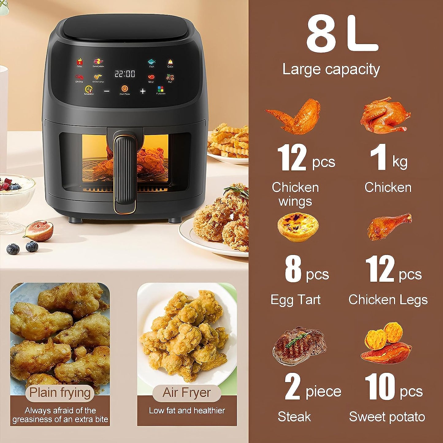 Airfryer XXL - Heteluchtfriteuse - 6L - 240W - 280 x 26 x 32 cm - Zwart