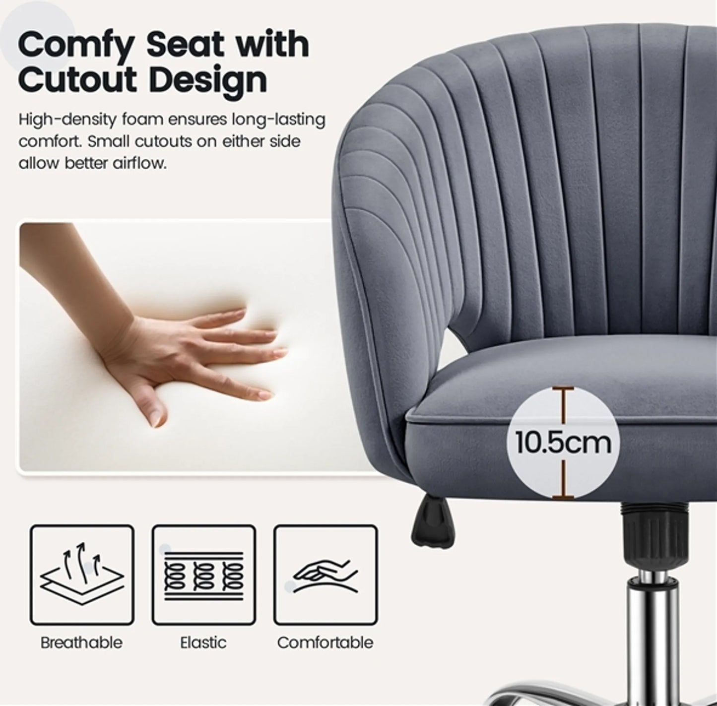 Yaheetech Bureaustoel Fauteuil – 60 x 56,5 x 73-83 cm – Voorzien Van Fluweelzachte Bekleding En Verstelbare Zithoogte En Ontspannende Schommelfunctie – Voor Kantoor En Ontvangsthal – Donkergrijs Polyester En Metaal